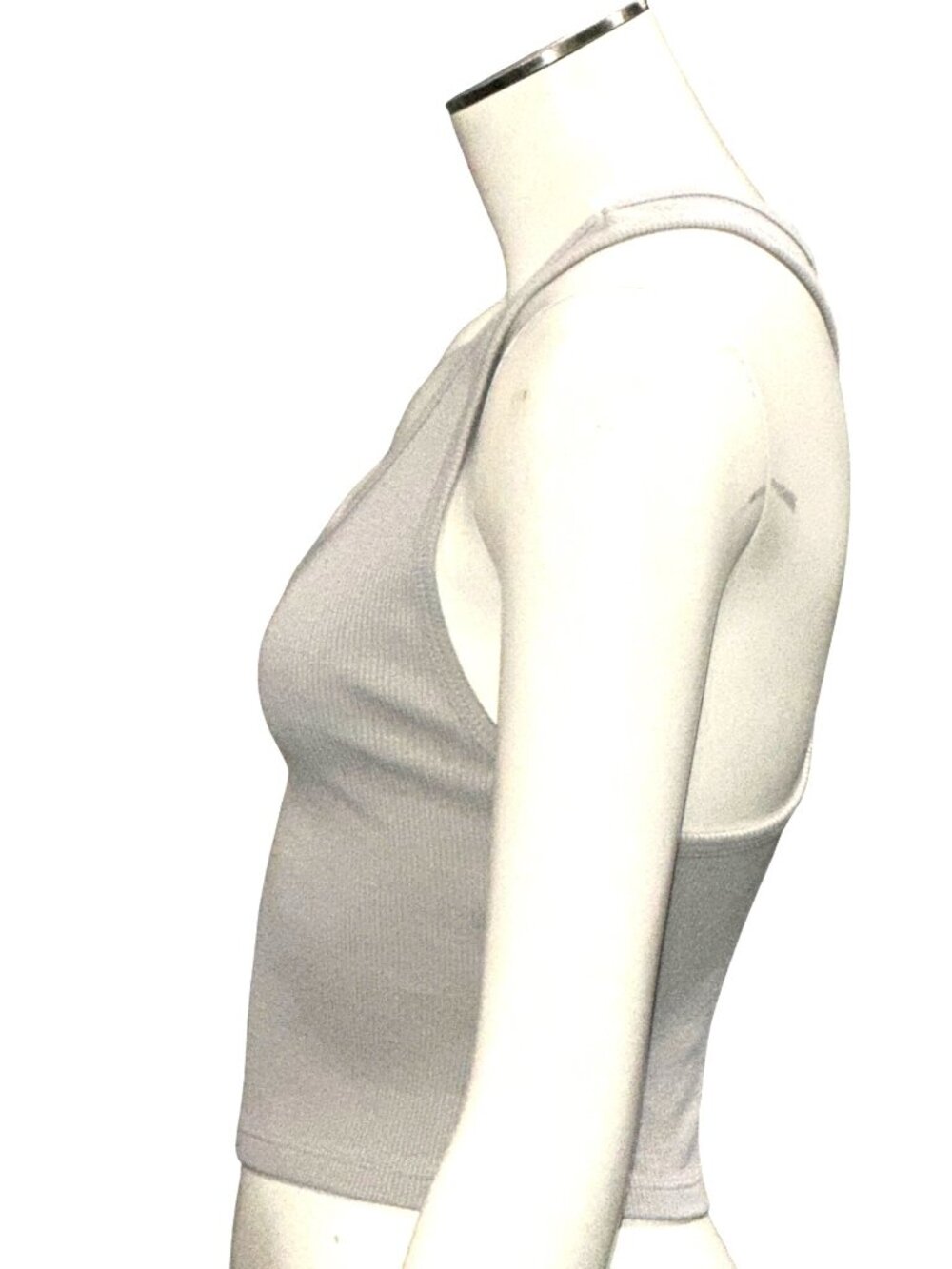 Forever 21 Medium Taupe Gray Ribbed Racerback Crop Tank Top Athleisure Core Chic - Picture 4 of 12